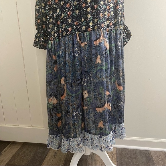 Code X Mode Womens M Chiffon Mixed Floral Print Loose Fit Maxi Peasant D… - Picture 3 of 12